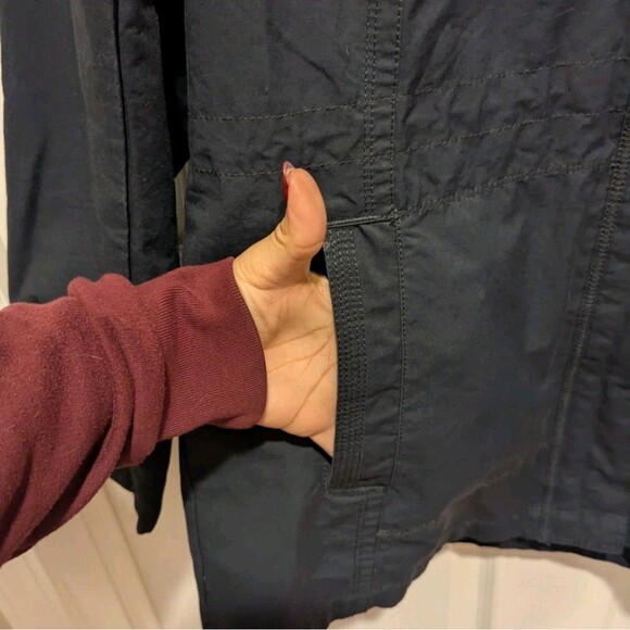 Vintage Eddie Bauer Women's Large Navy Blue Full Zip Nylon Rain Jacket Coat - Picture 3 of 10